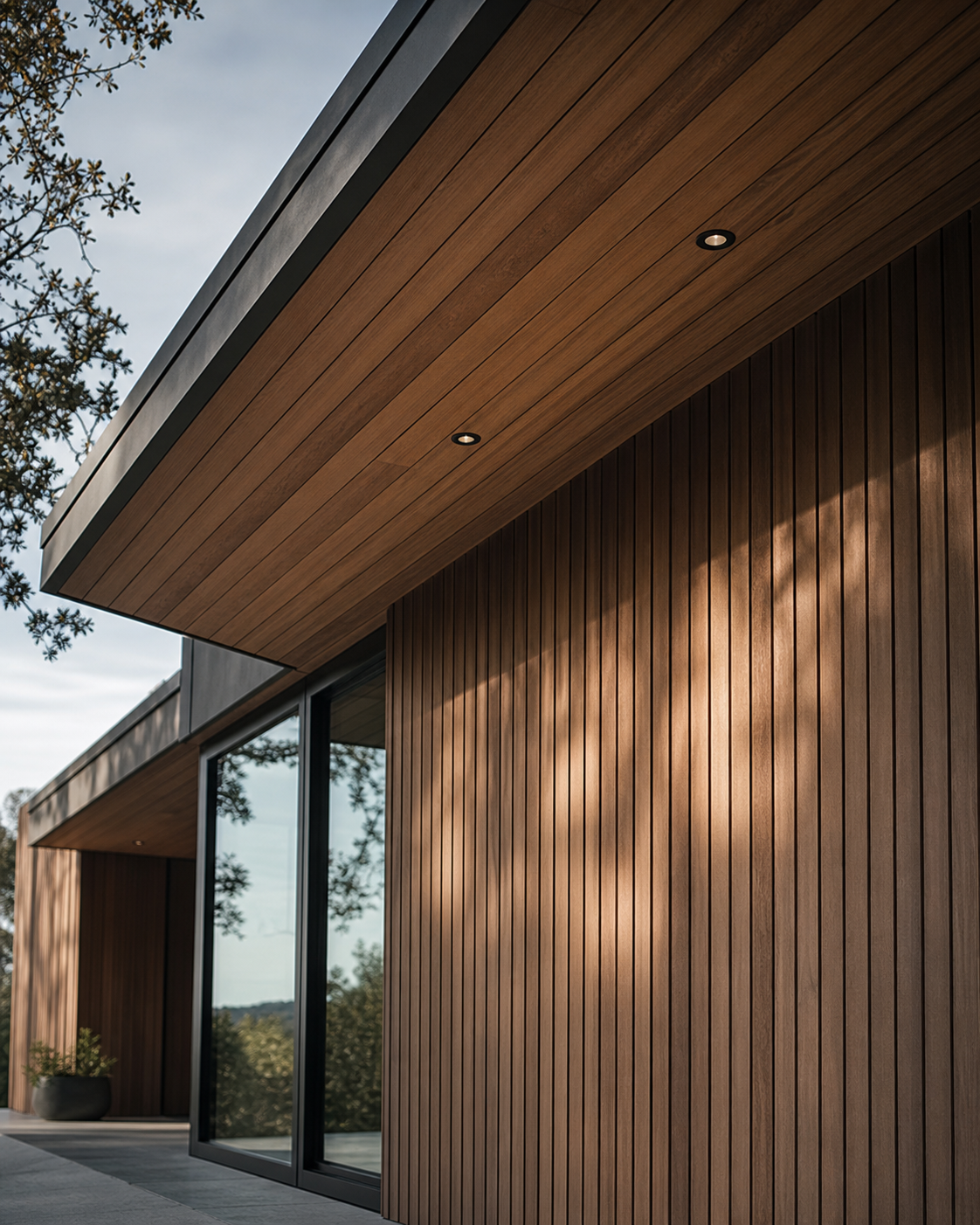 Wood cladding and soffit surface detail