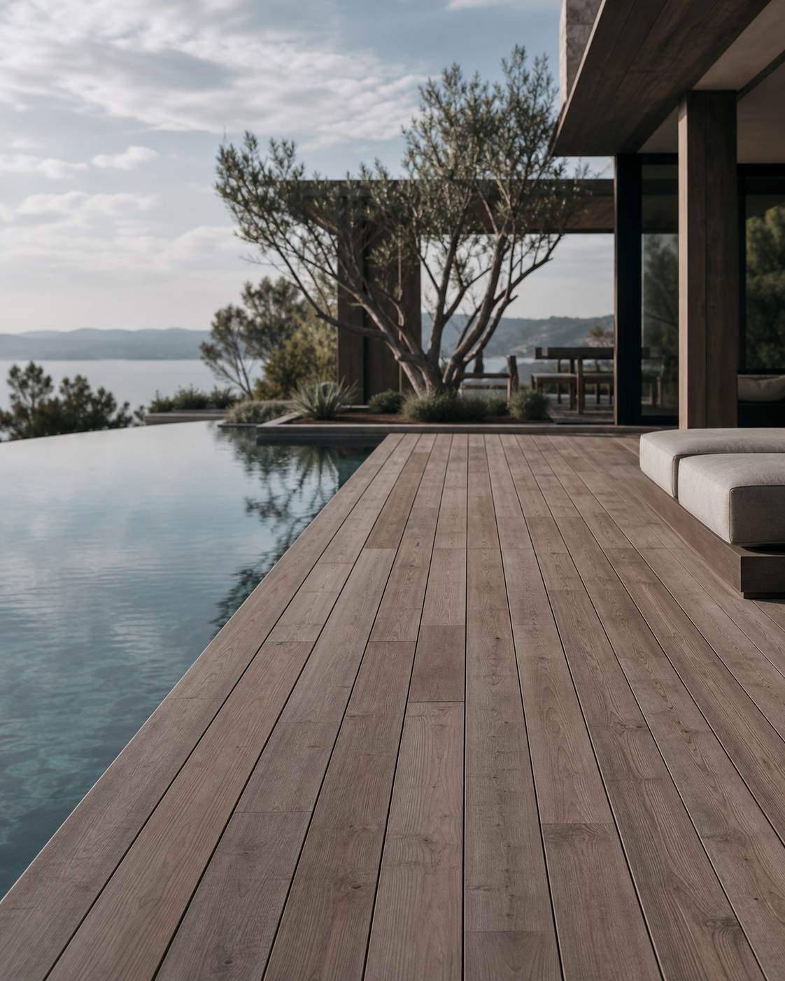 Luxury poolside wooden decking